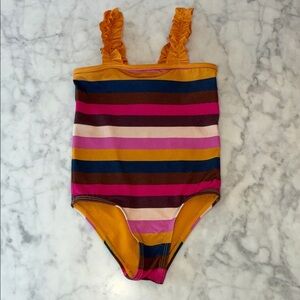Zimmermann Colorful Ruffle Strap Striped Swimsuit 2Y